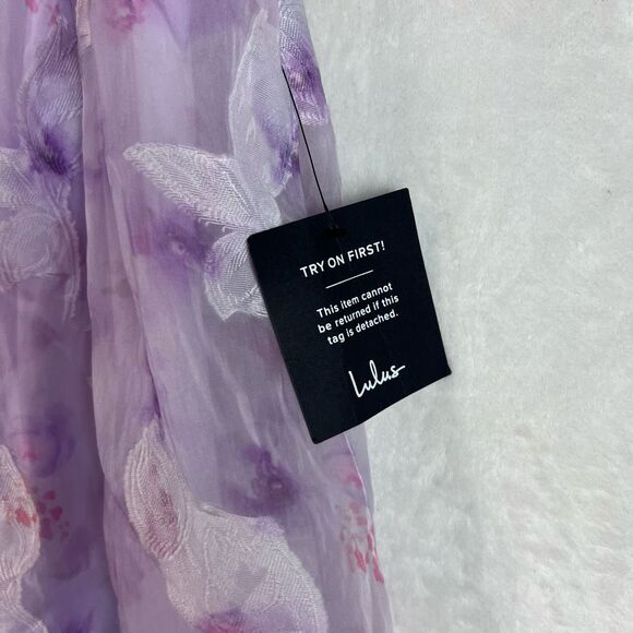 Lulus Darling Behavior Lavender Floral Burnout Puff Sleeve Mini Dress Size S NWT - Picture 6 of 14